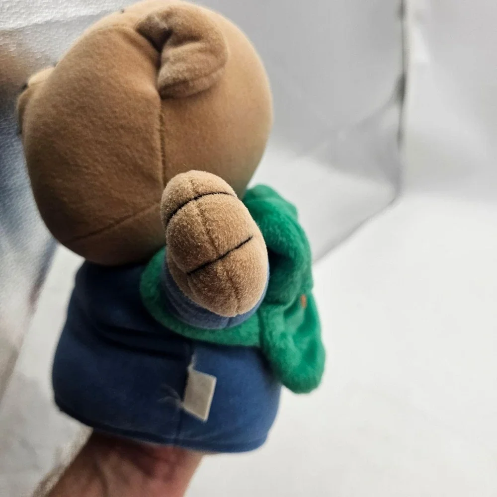 Bear Hand Puppet Plush Stuffed Animal Toy Small Brown Blue Backpack Soft Cute